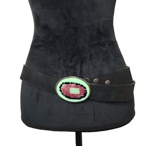 Art Deco Mint Black & Pink Belt Buckle